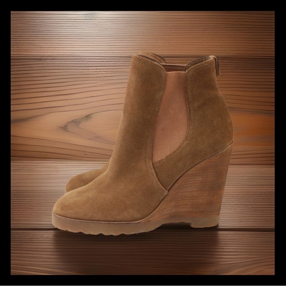 Michael Kors Tan Suede Wedge Ankle Boots